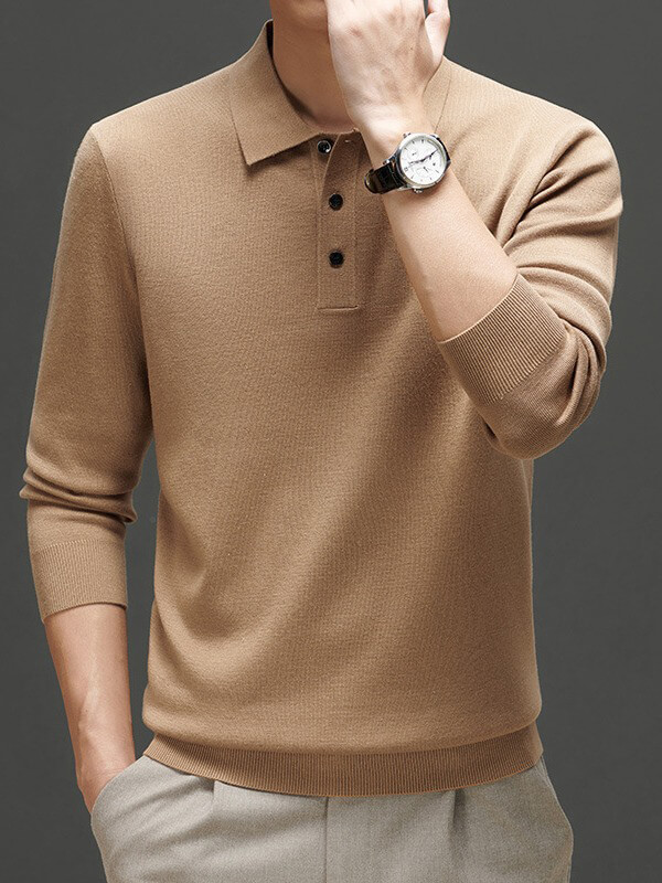 Men's Polo Collar Long Sleeve Cashmere Sweater