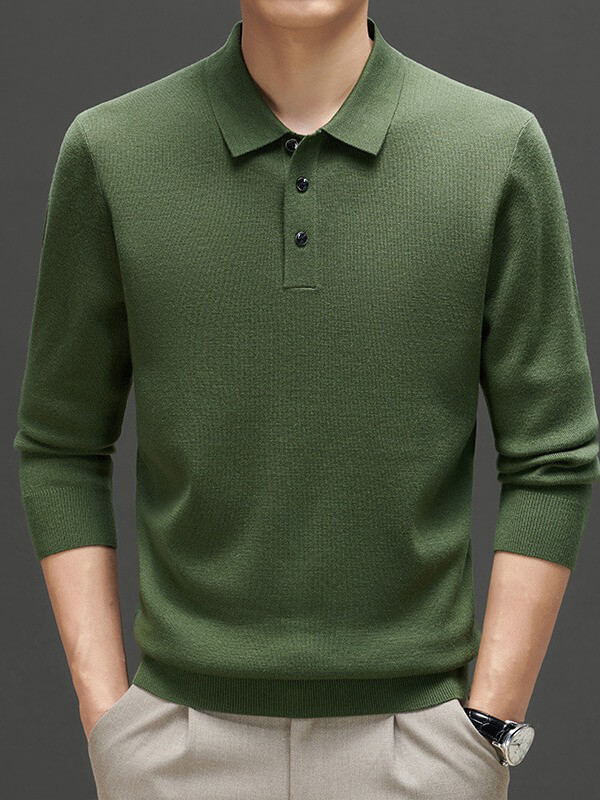 Men's Polo Collar Long Sleeve Cashmere Sweater