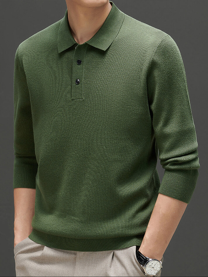 Classic Long Sleeve Cashmere Polo Sweater For Men