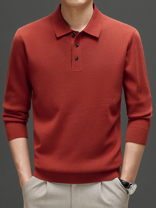 Men's Polo Collar Long Sleeve Cashmere Sweater