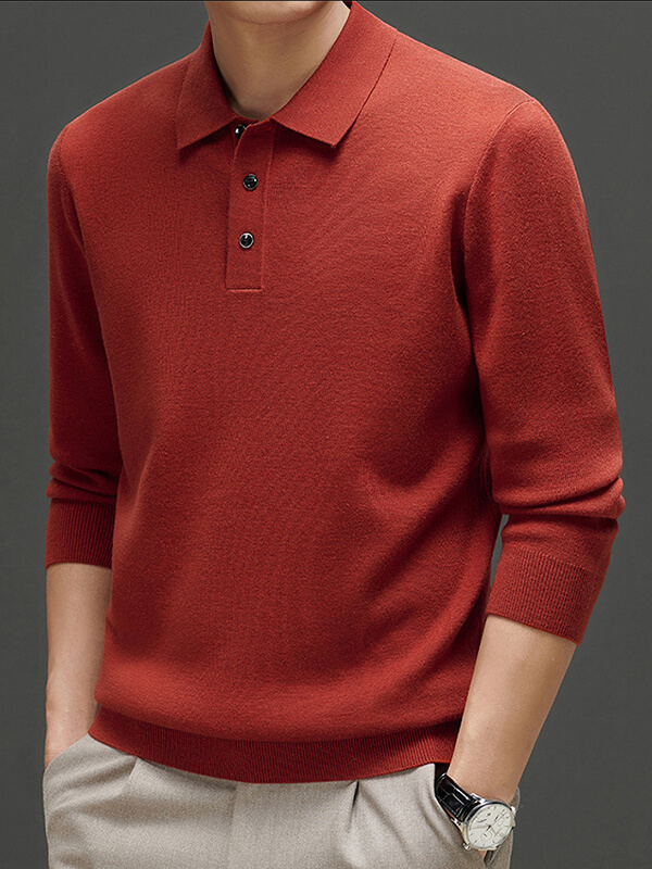 Men's Polo Collar Long Sleeve Cashmere Sweater