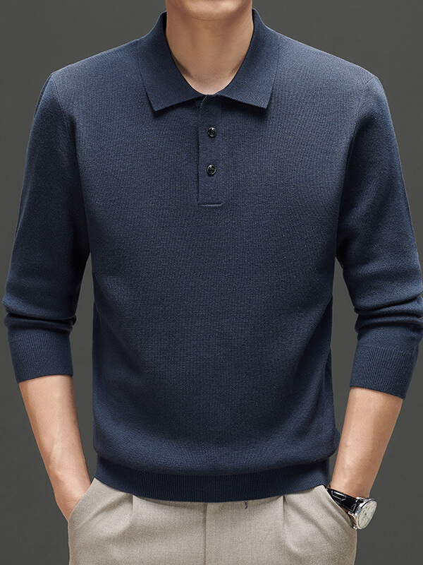 Men's Polo Collar Long Sleeve Cashmere Sweater