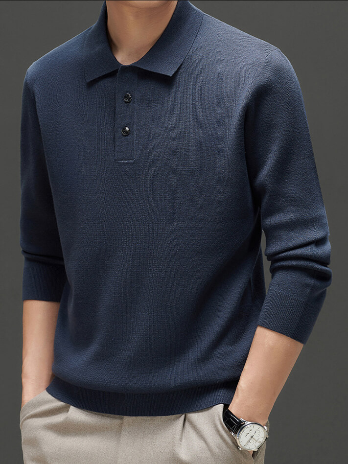 Men's Polo Collar Long Sleeve Cashmere Sweater