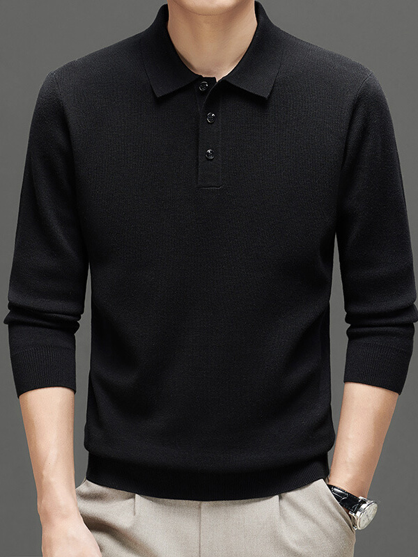 Men's Polo Collar Long Sleeve Cashmere Sweater