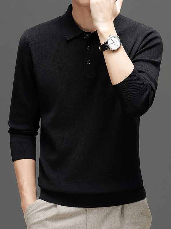 Men's Polo Collar Long Sleeve Cashmere Sweater