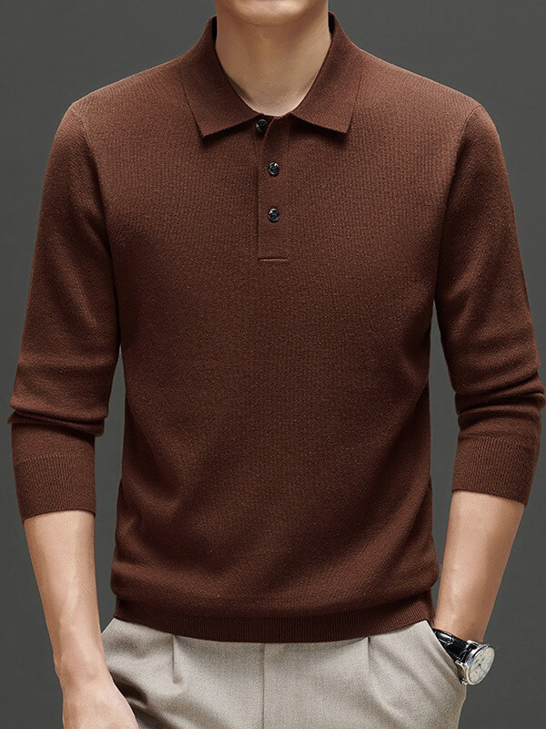 Men's Polo Collar Long Sleeve Cashmere Sweater