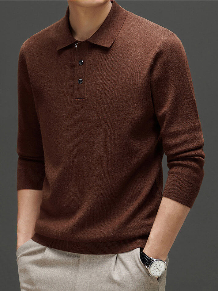 Classic Long Sleeve Cashmere Polo Sweater For Men