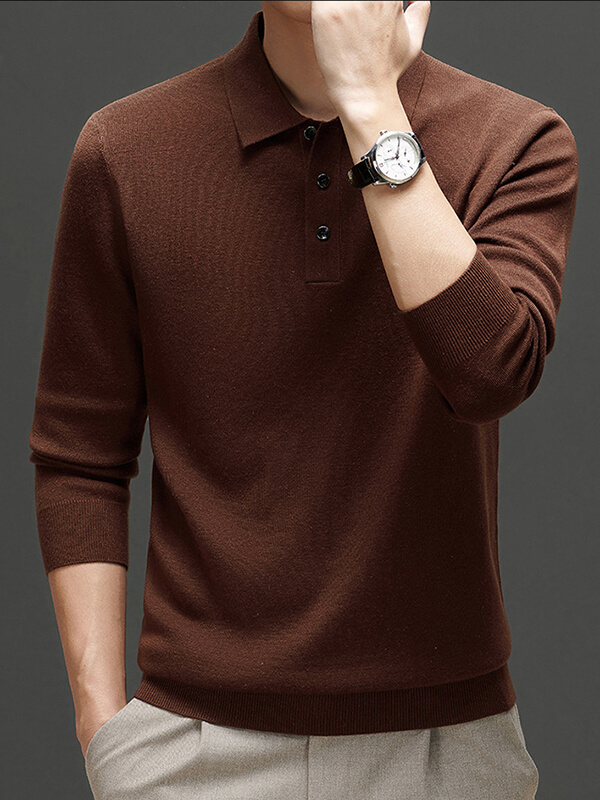 Men's Polo Collar Long Sleeve Cashmere Sweater