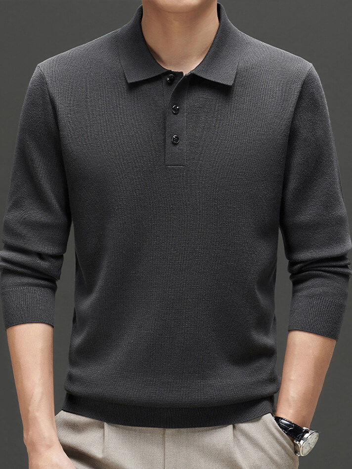 Men's Polo Collar Long Sleeve Cashmere Sweater