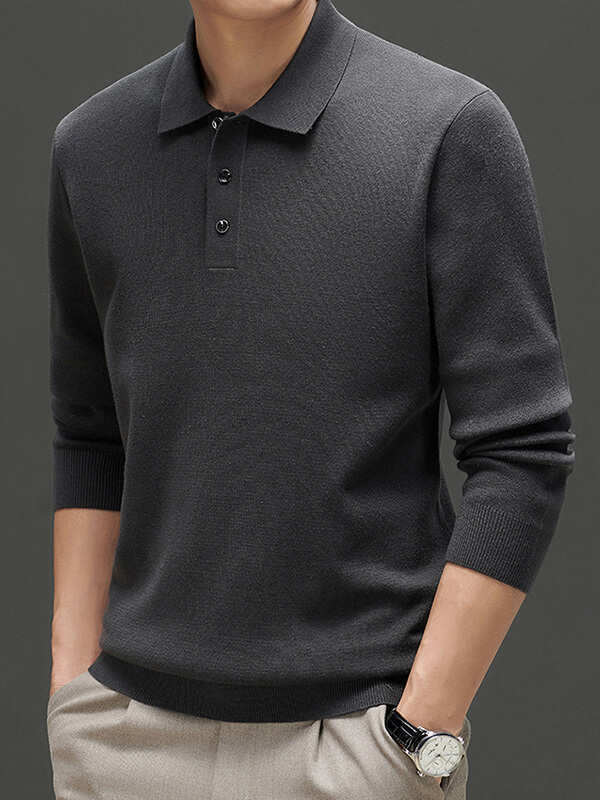 Men's Polo Collar Long Sleeve Cashmere Sweater