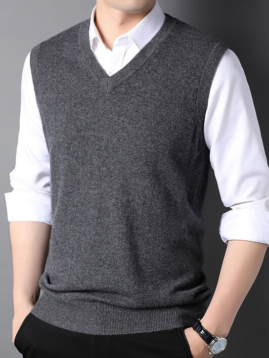 Men's V-Neck Sleeveless Cashmere Sweater Vest