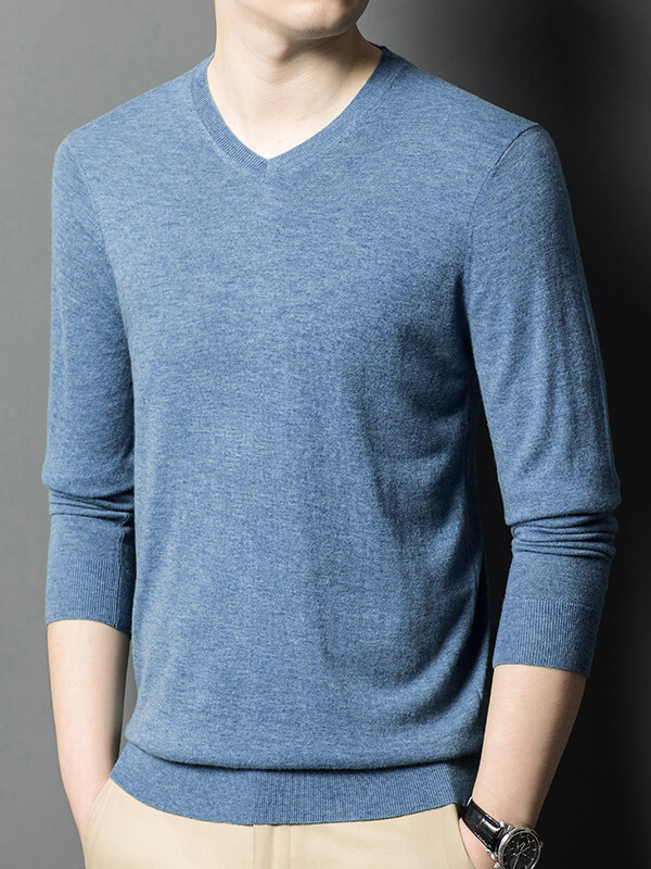 Classic Long Sleeved V-Neck Cashmere Sweater For Men