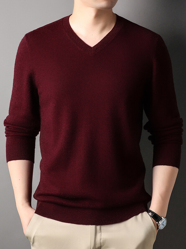 Classic Long Sleeved V-Neck Cashmere Sweater For Men