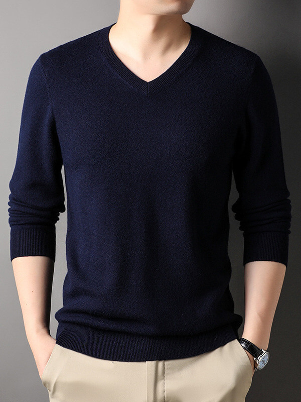 Classic Long Sleeved V-Neck Cashmere Sweater For Men