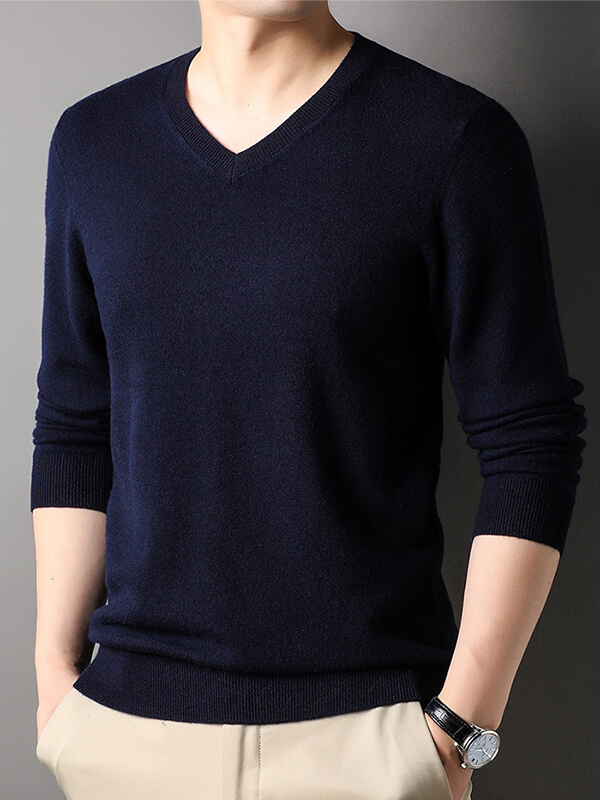 Classic Long Sleeved V-Neck Cashmere Sweater For Men