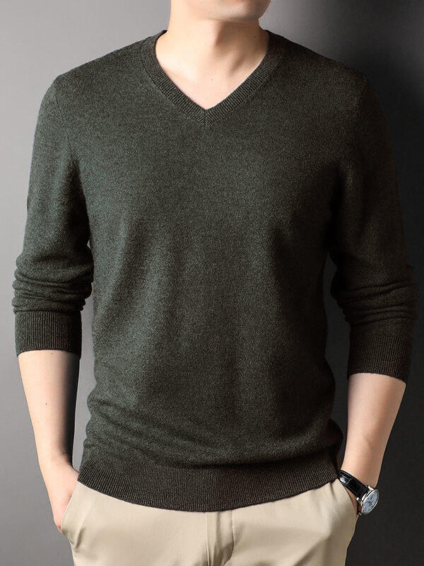 Classic Long Sleeved V-Neck Cashmere Sweater For Men