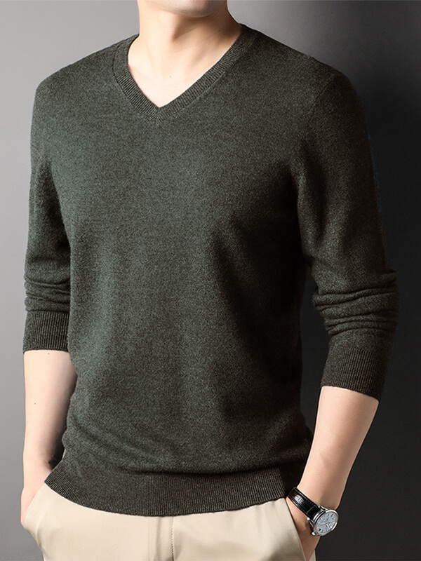 Classic Long Sleeved V-Neck Cashmere Sweater For Men