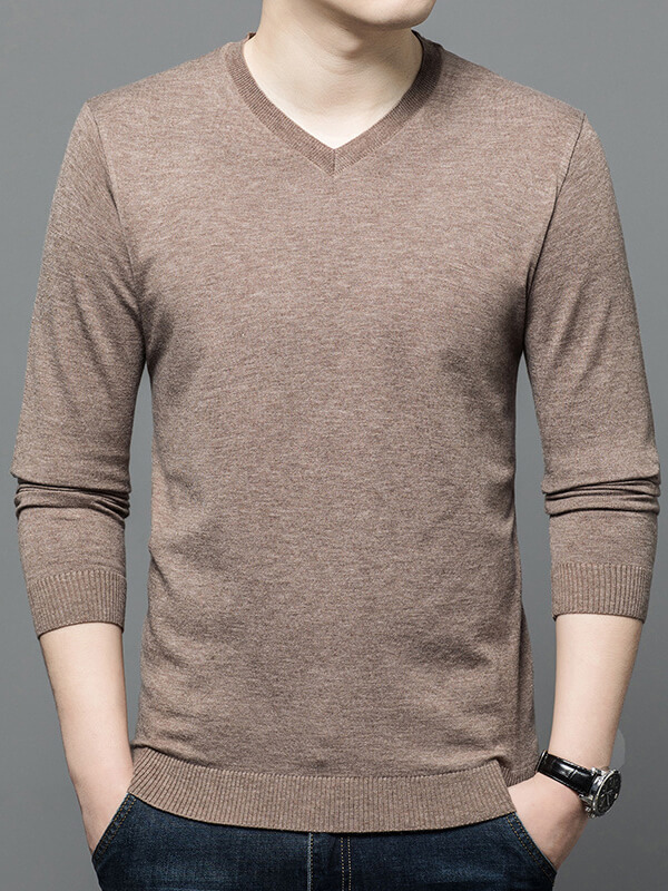 Classic Long Sleeved V-Neck Cashmere Sweater For Men