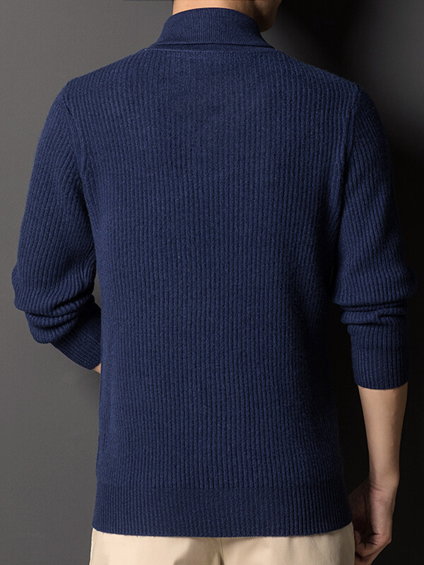 Men's Ribbed Cashmere Shawl Collar Sweater with Button