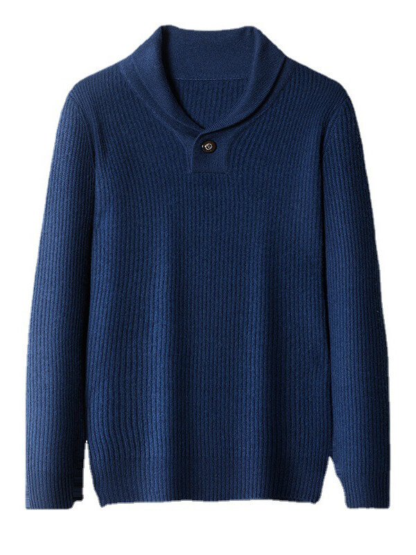 Men's Ribbed Cashmere Shawl Collar Sweater with Button