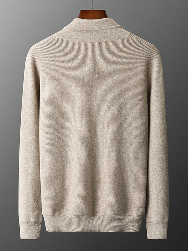 Men's Ribbed Cashmere Shawl Collar Sweater with Button