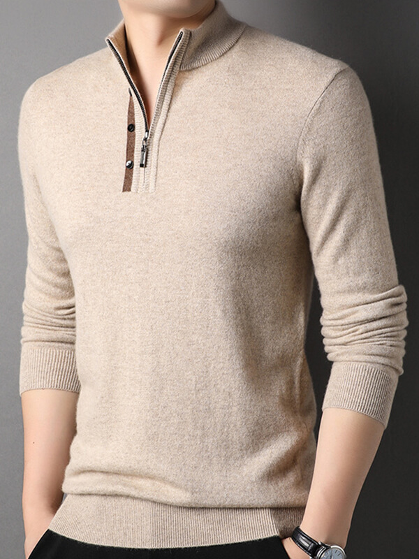 Men's Long Sleeve Mock Neck Quarter-Zip Cashmere Sweater