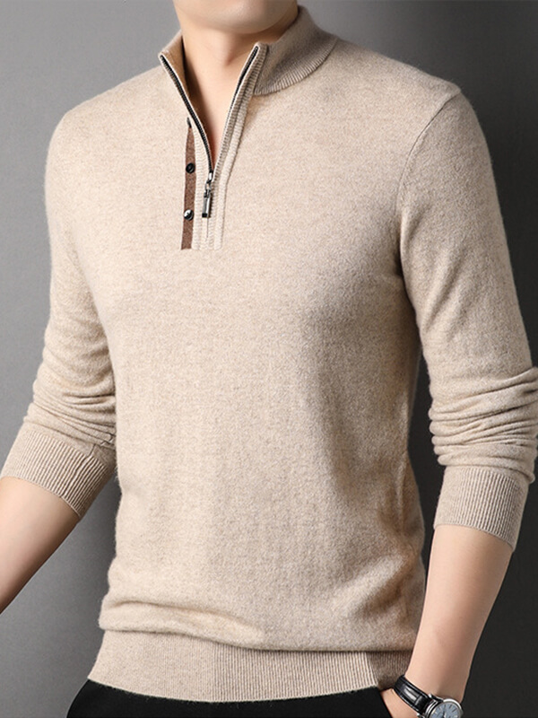 Men's Long Sleeve Mock Neck Quarter-Zip Cashmere Sweater