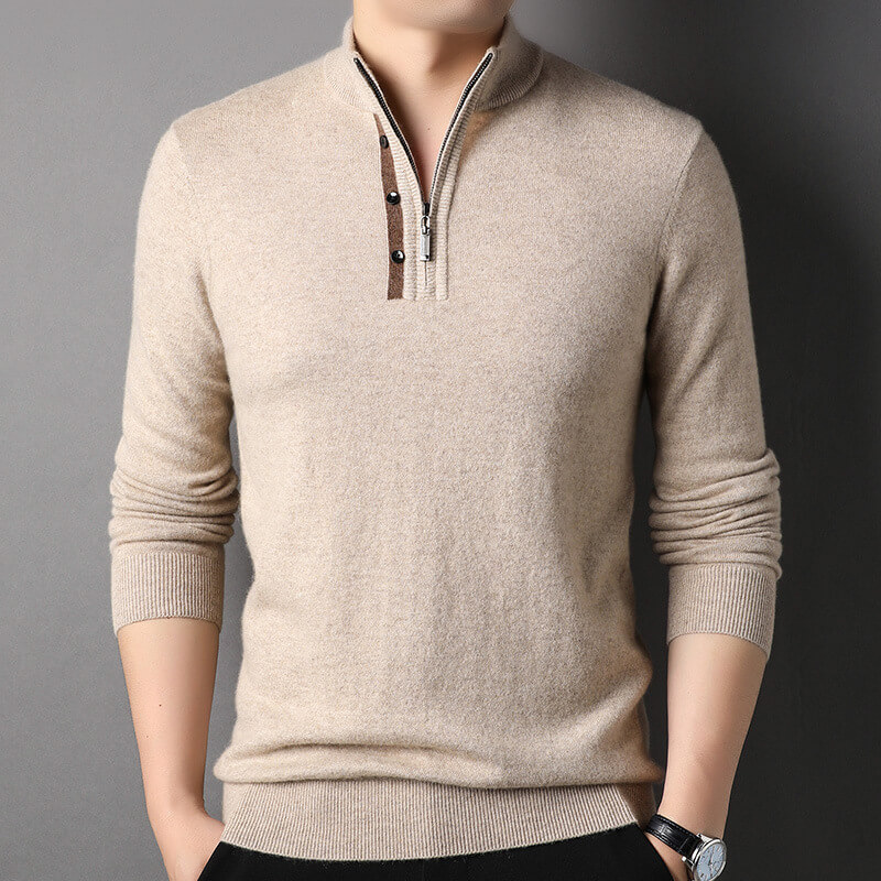 Men's Long Sleeve Mock Neck Quarter-Zip Cashmere Sweater