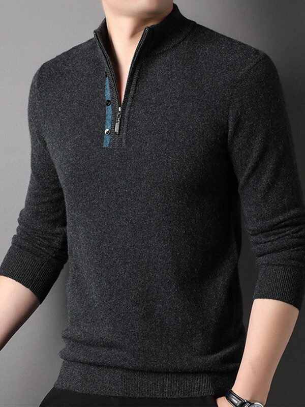 Men's Long Sleeve Mock Neck Quarter-Zip Cashmere Sweater