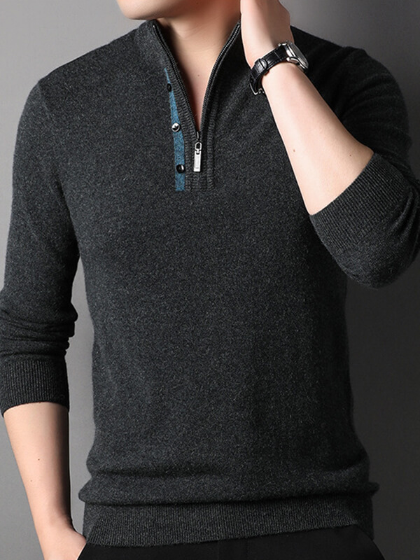 Men's Long Sleeve Mock Neck Quarter-Zip Cashmere Sweater