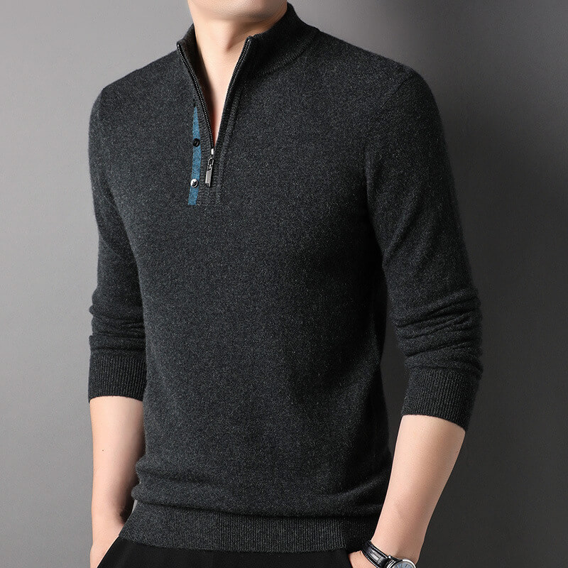 Men's Long Sleeve Mock Neck Quarter-Zip Cashmere Sweater