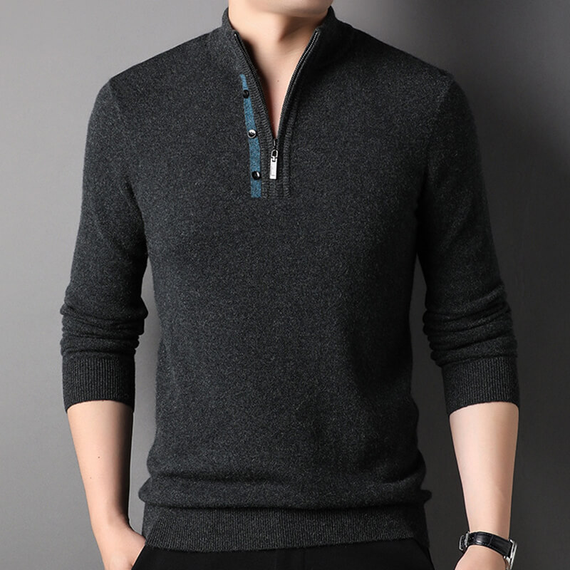 Men's Long Sleeve Mock Neck Quarter-Zip Cashmere Sweater