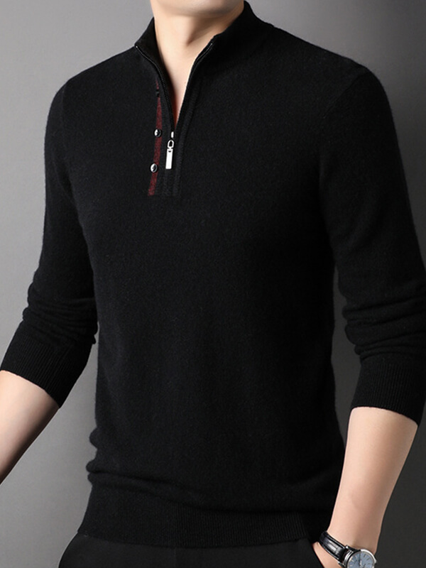 Men's Long Sleeve Mock Neck Quarter-Zip Cashmere Sweater