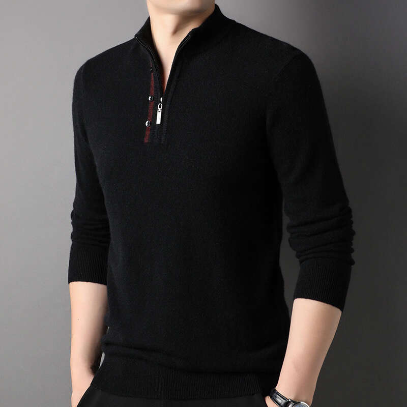 Men's Long Sleeve Mock Neck Quarter-Zip Cashmere Sweater