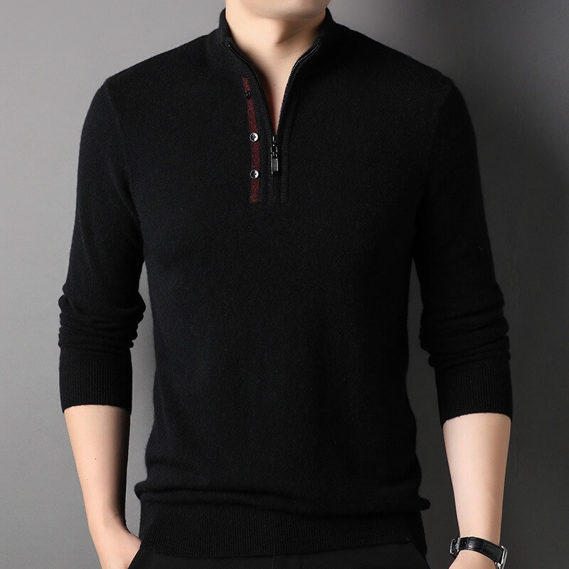 Men's Long Sleeve Mock Neck Quarter-Zip Cashmere Sweater