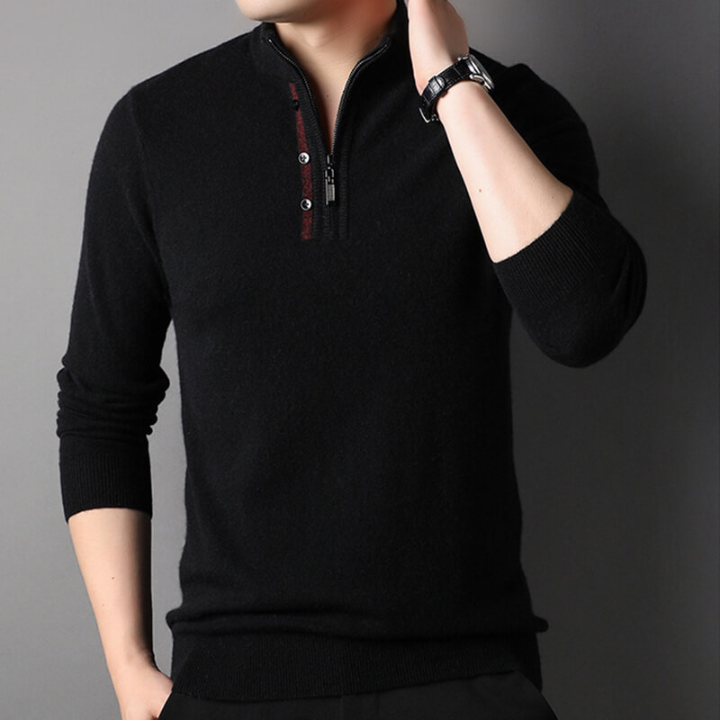 Men's Long Sleeve Mock Neck Quarter-Zip Cashmere Sweater