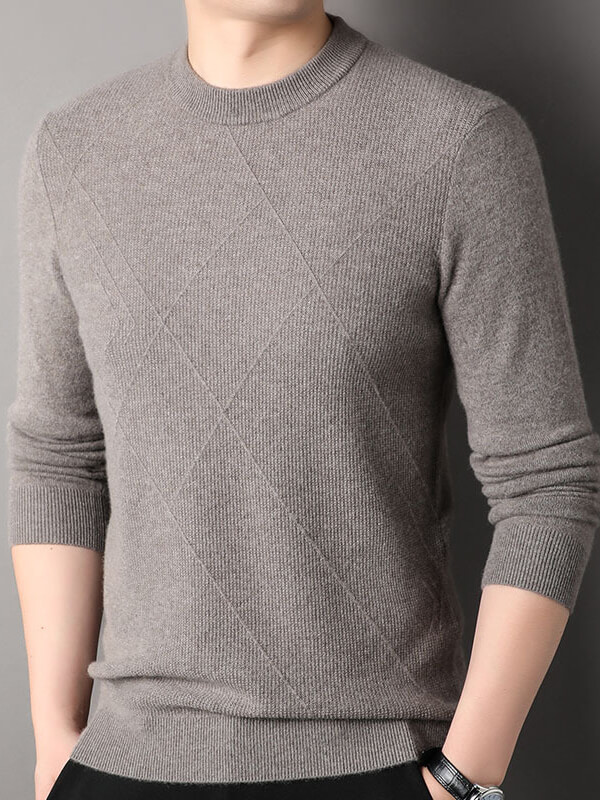 Men's Diamond Textured Pure Cashmere Crewneck Sweater