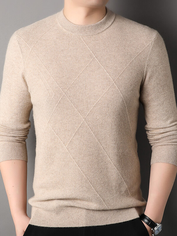 Men's Diamond Textured Pure Cashmere Crewneck Sweater