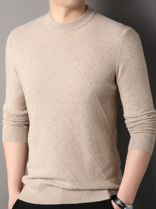 Men's Diamond Textured Pure Cashmere Crewneck Sweater