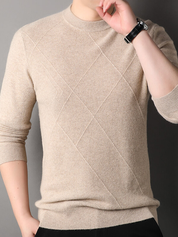 Men's Diamond Textured Pure Cashmere Crewneck Sweater