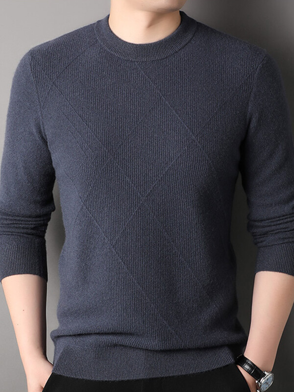 Men's Diamond Textured Pure Cashmere Crewneck Sweater