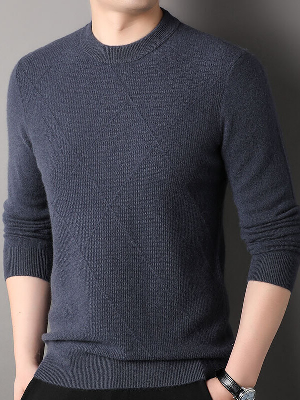 Men's Diamond Textured Pure Cashmere Crewneck Sweater