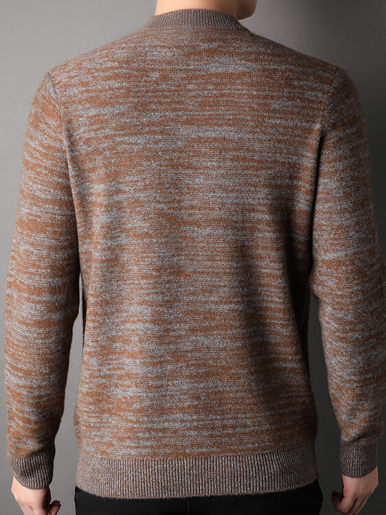 Men's Heathered Blue and Brown Cashmere Crewneck Sweater