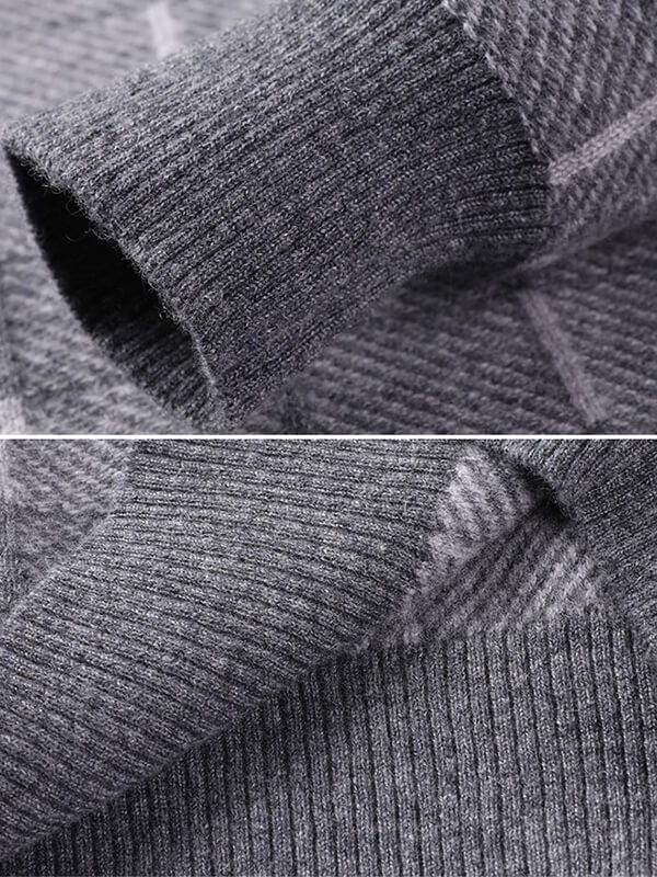 Men’s Premium Cashmere Sweater with Windowpane Check Pattern