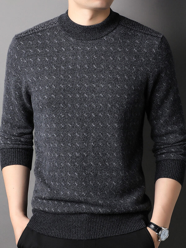 Men’s Textured 100% Premium Cashmere Mock Neck Sweater