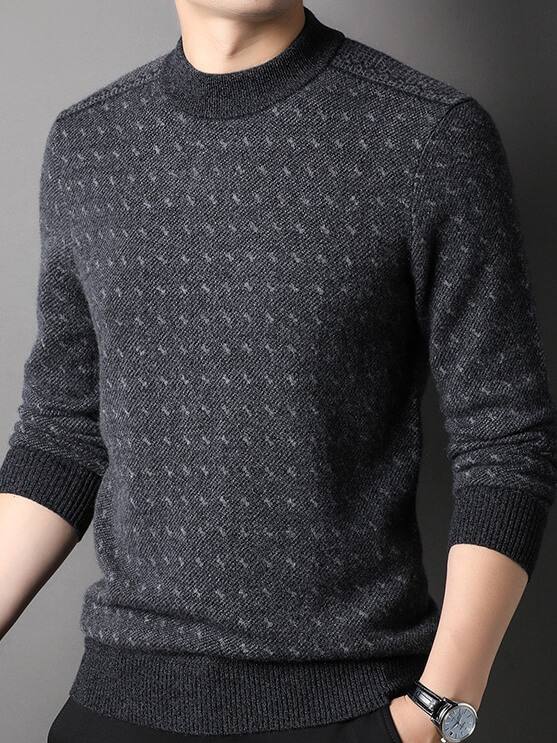 Men’s Textured 100% Premium Cashmere Mock Neck Sweater