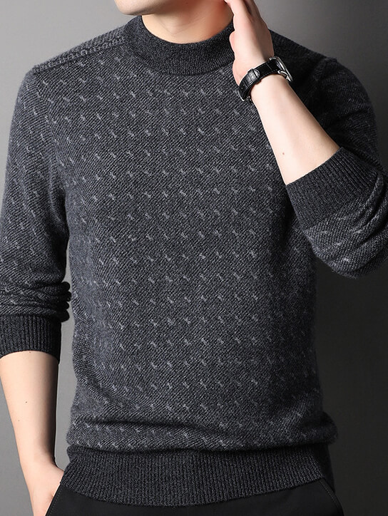 Men’s Textured 100% Premium Cashmere Mock Neck Sweater