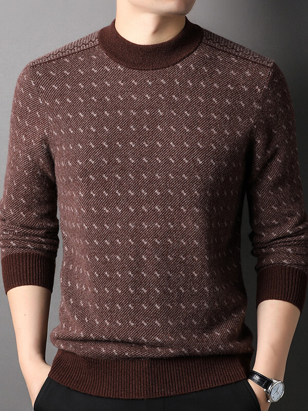 Men’s Textured 100% Premium Cashmere Mock Neck Sweater