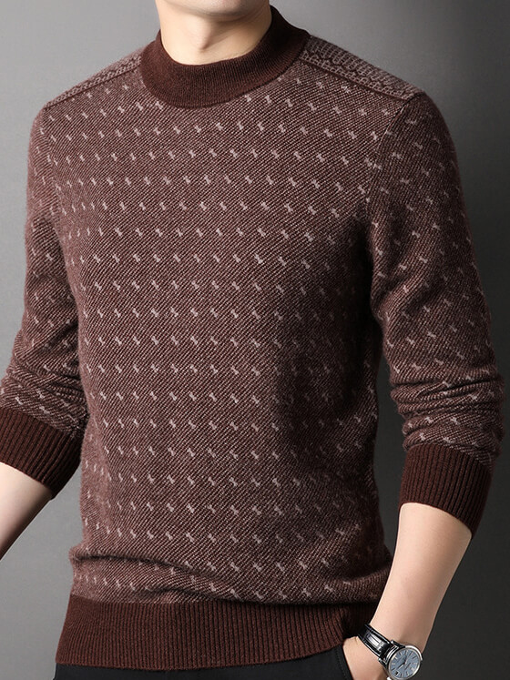 Men’s Textured 100% Premium Cashmere Mock Neck Sweater