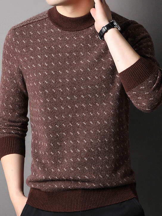 Men’s Textured 100% Premium Cashmere Mock Neck Sweater